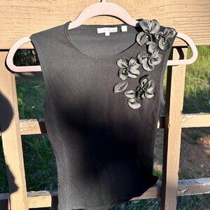 RARE EUC Vintage YUKA Tank Sweater with Leather Flowers & Beading